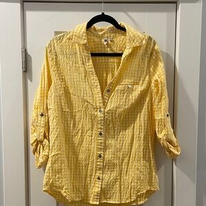 Kut from the Kloth Yellow Gingham Button Down Shirt Country Cowgirl XL EUC